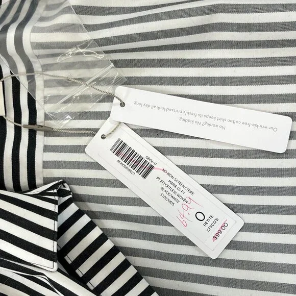 SOLD NWT CHICOS Size 0P Petite Small No-Iron Long Sleeve White Striped Shirt - Picture 11 of 16